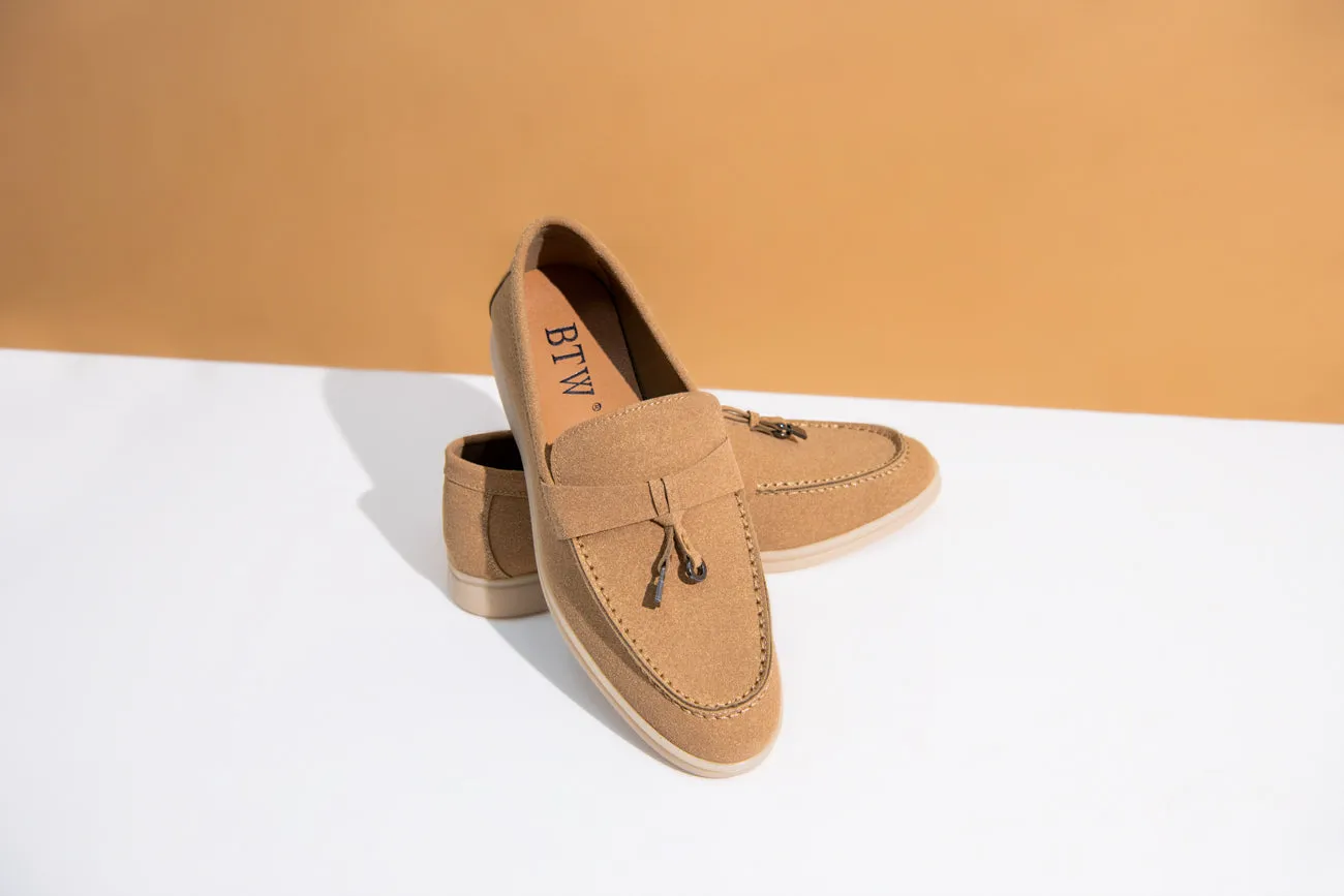 BEIGE SUEDE SOFT SLIP SUEDE LOAFERS