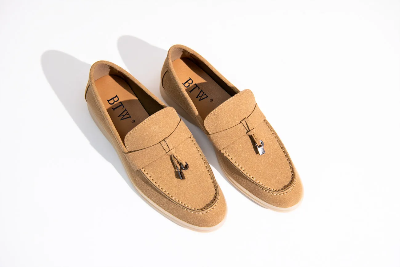 BEIGE SUEDE SOFT SLIP SUEDE LOAFERS