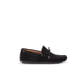 Black suede boat loafers