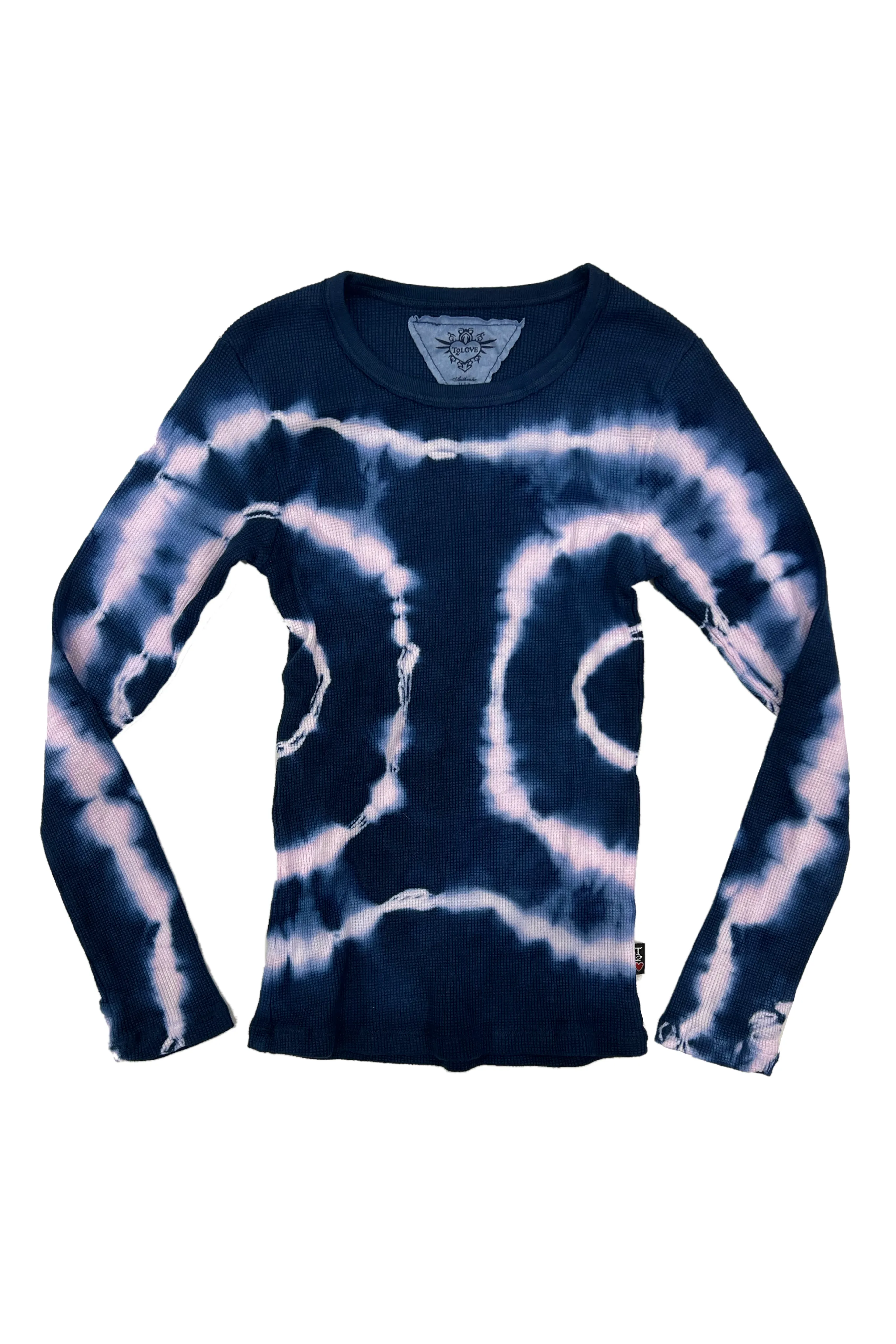 Blue Pink White Tie Dye Thermal Long Sleeve Tee