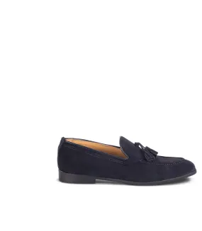 Blue suede loafers