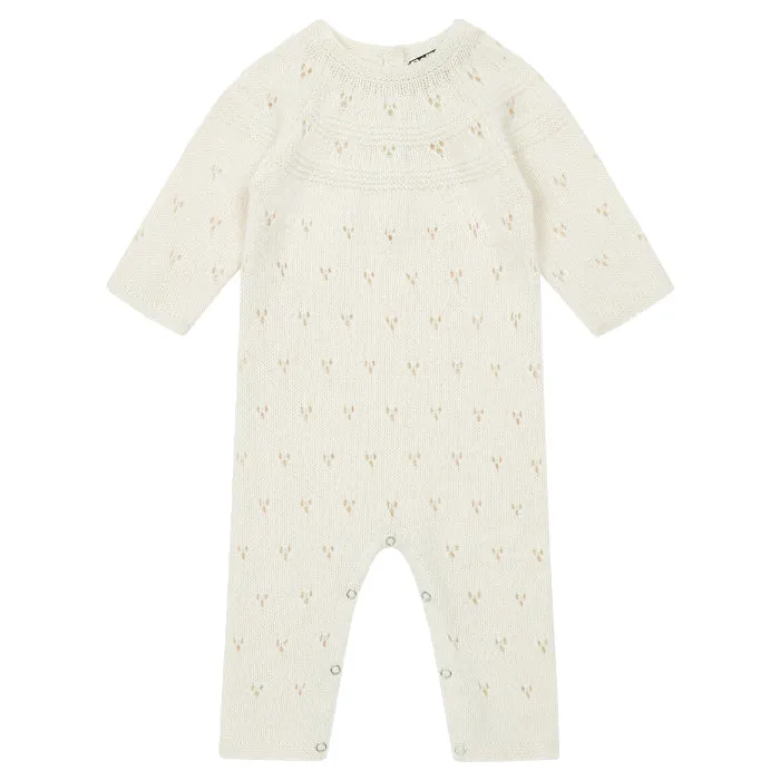 Bonton Baby Maman Eyelet Knit Jumpsuit Cream