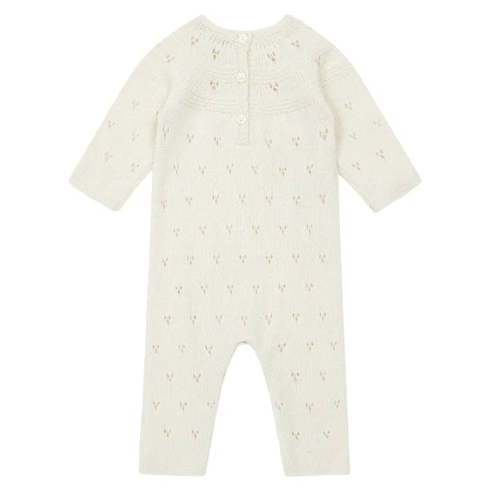 Bonton Baby Maman Eyelet Knit Jumpsuit Cream