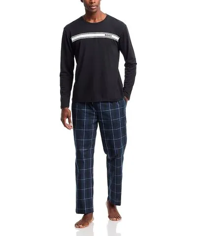 Boss Urban Cotton Logo Tee & Plaid Pajama Pants Set