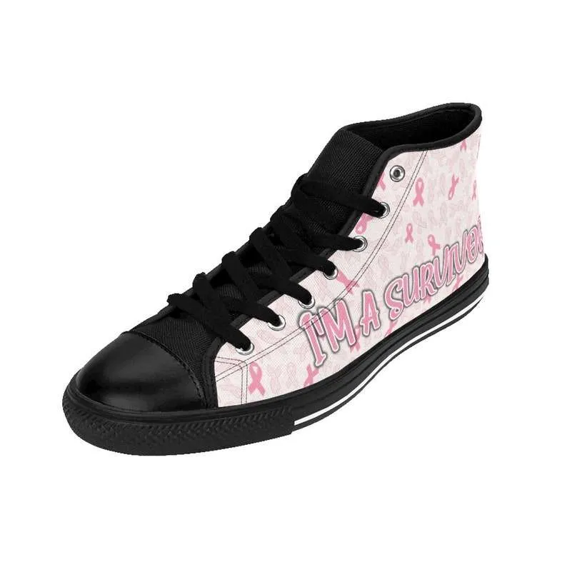 Breast Cancer Awareness Pink Ribbon Pattern – Breast Cancer Survivors Breast Cancer Sneakers High Top Shoes