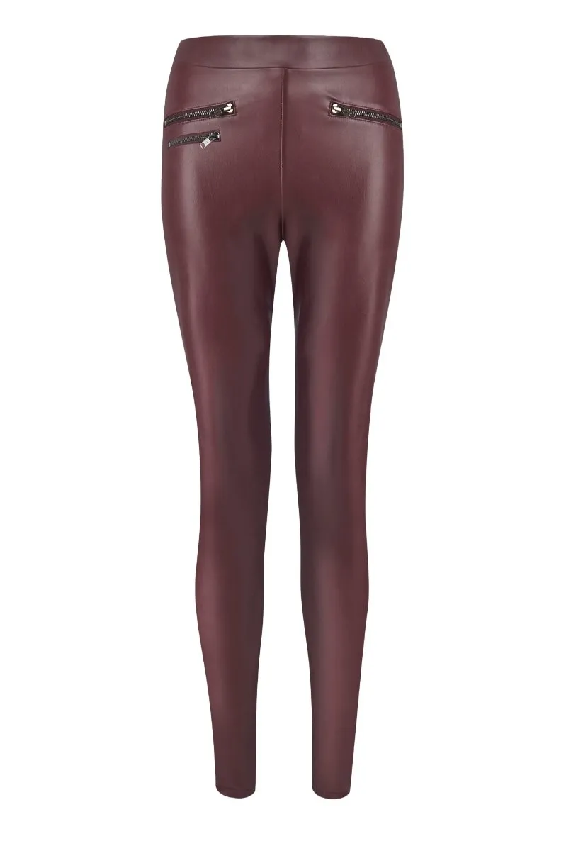 Burgundy Leather Look Premium Leggings