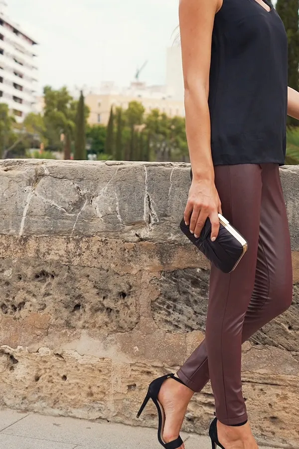 Burgundy Leather Look Premium Leggings