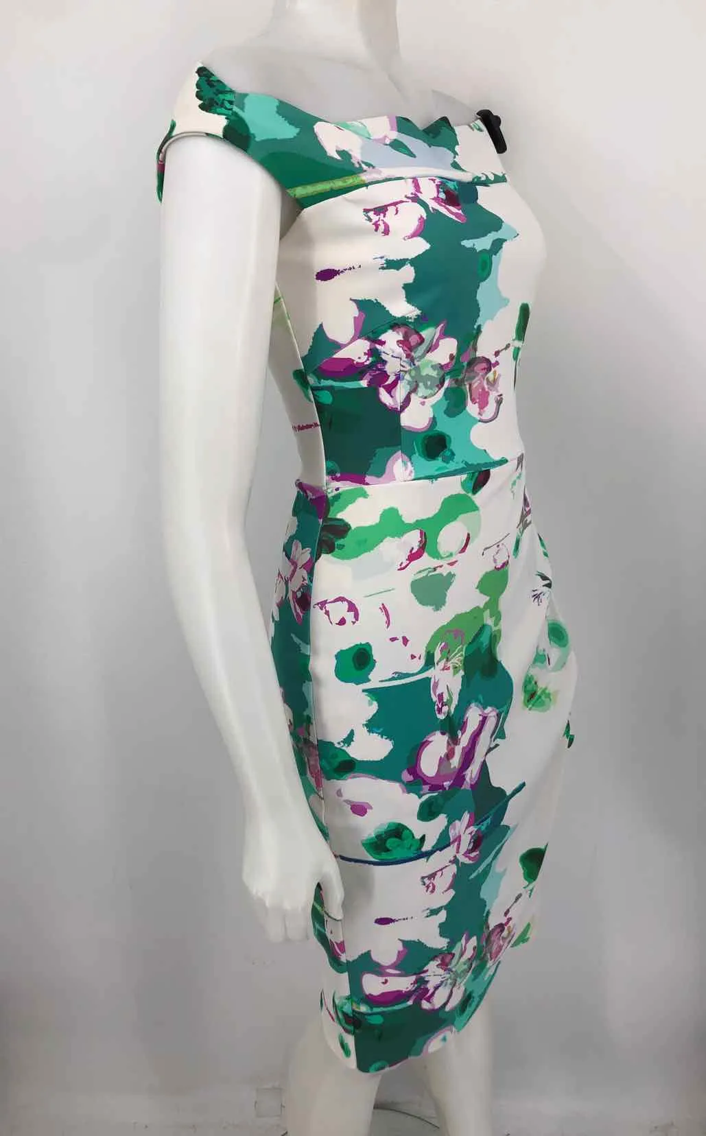 CHIARA BONI White Green Multi Made in Italy Abstract Floral Dress