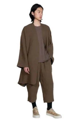 Collarless Long Coat - Olive Green