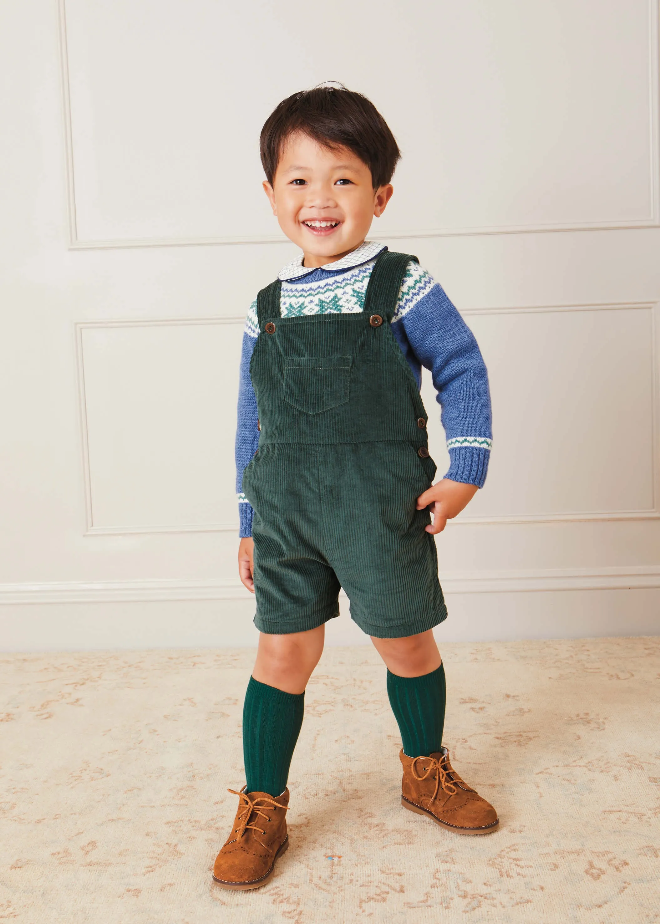 Corduroy Short Dungarees In Green (18mths-3yrs)