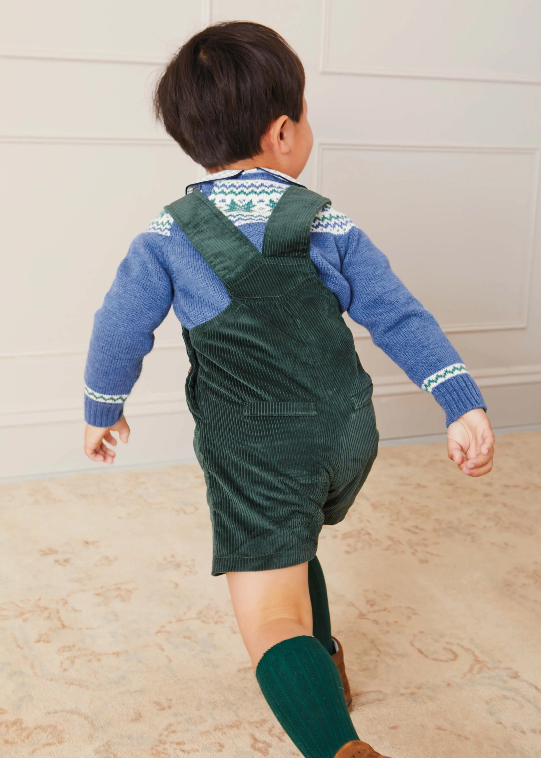 Corduroy Short Dungarees In Green (18mths-3yrs)