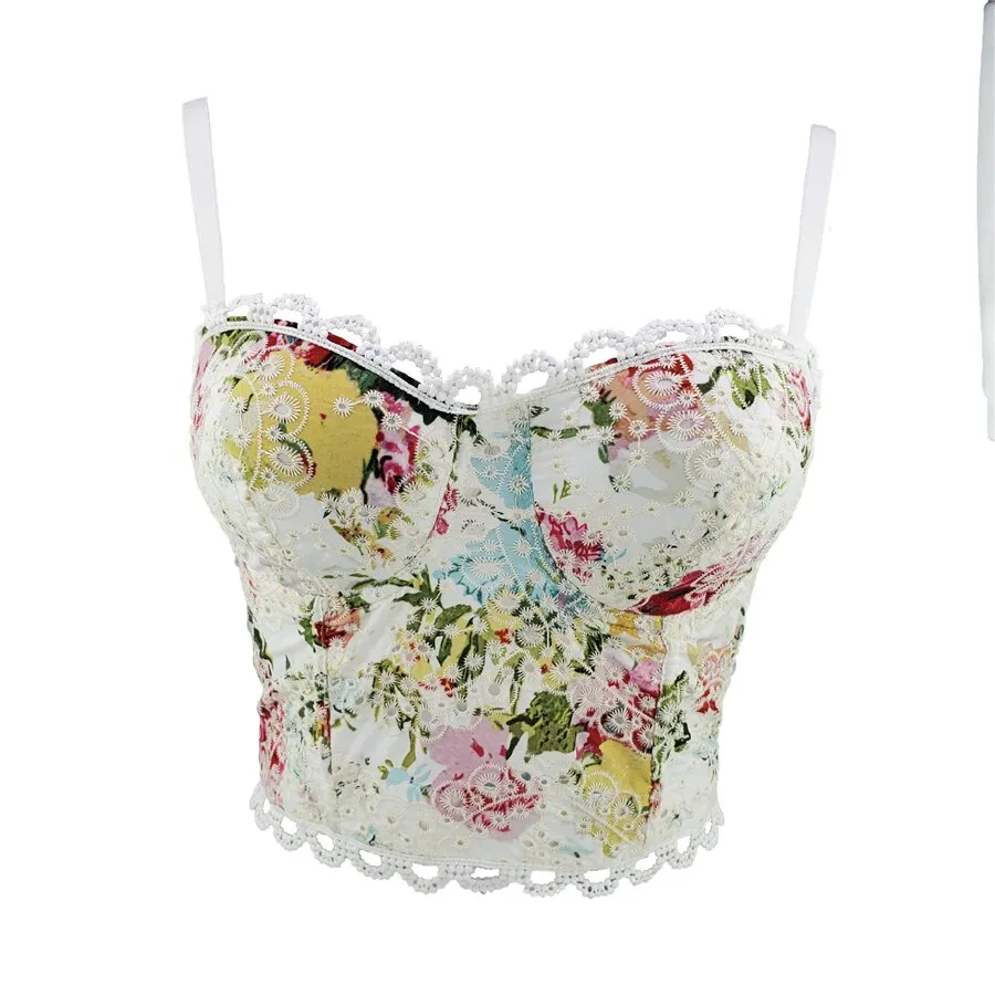 Crop Tops Summer Embroidery Print Sexy Women Top Push Up Slim Camis Top Bralette Bra To Wear Out Corset Tops