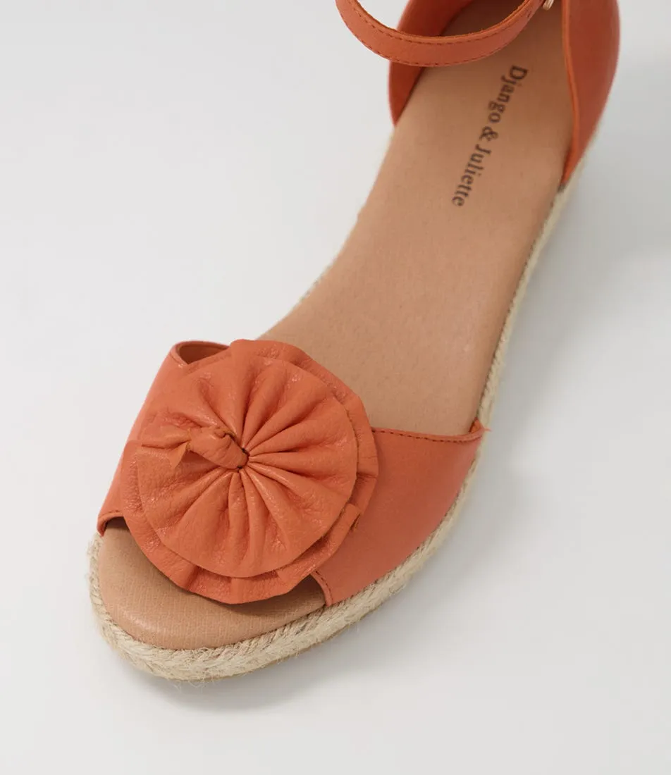 DJANGO & JULIETTE Saffron Bright Orange Rope Leather Sandals