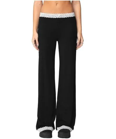 Edikted Womens Domino Contrast Lace Trim Pants