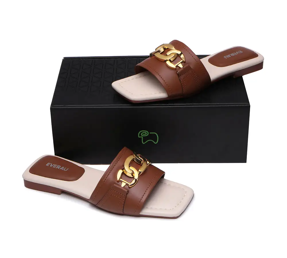 EVERAU Open Toe Leather Flat Sandals Women Chela