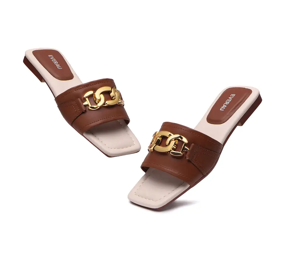 EVERAU Open Toe Leather Flat Sandals Women Chela