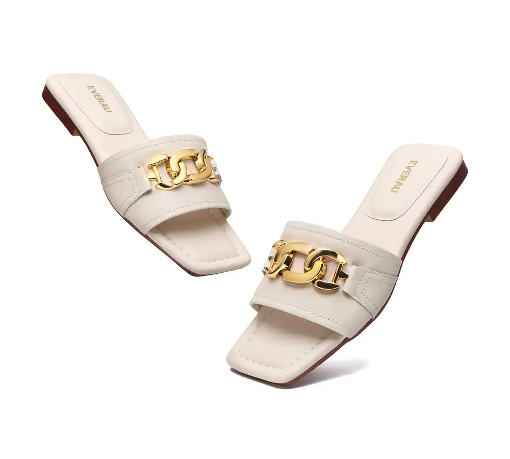 EVERAU Open Toe Leather Flat Sandals Women Chela