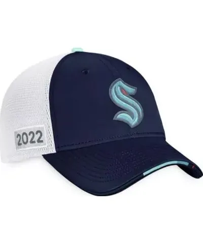 Fanatics Men's NHL Fanatics Navy/White Seattle Kraken 2022 NHL Draft Authentic Pro On Stage Trucker Adjustable Hat