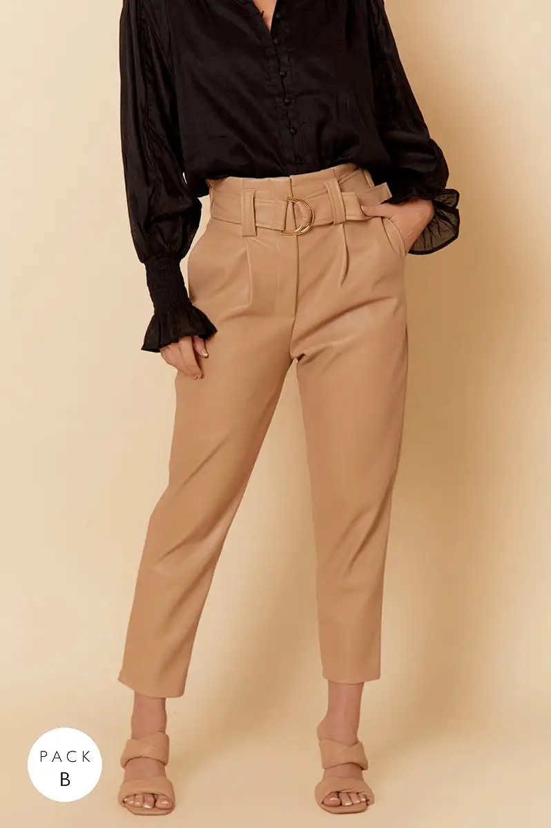 Leather Look Pants Camel