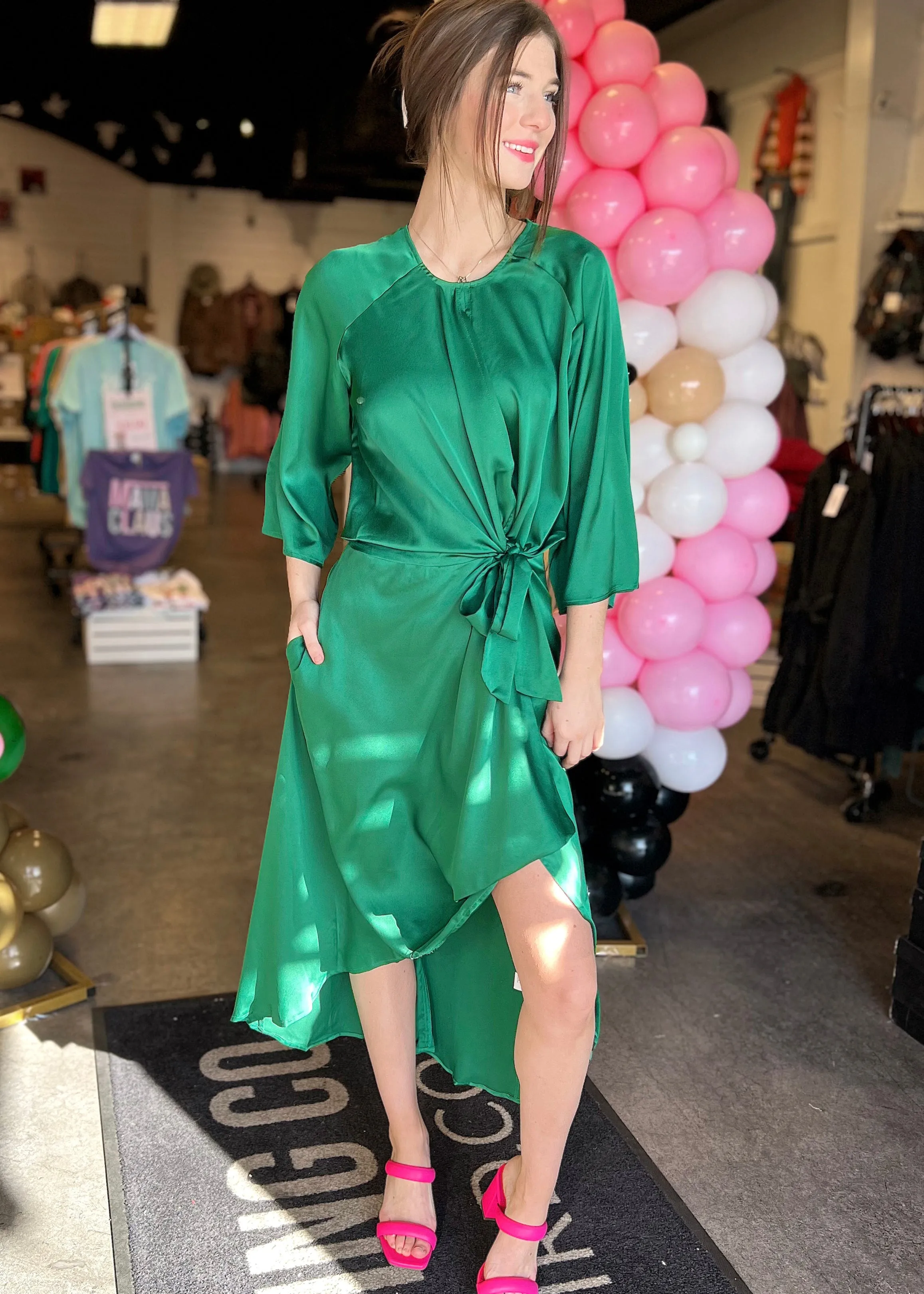 LUCCA Remona Tulip Hem Wrap Dress| Emerald