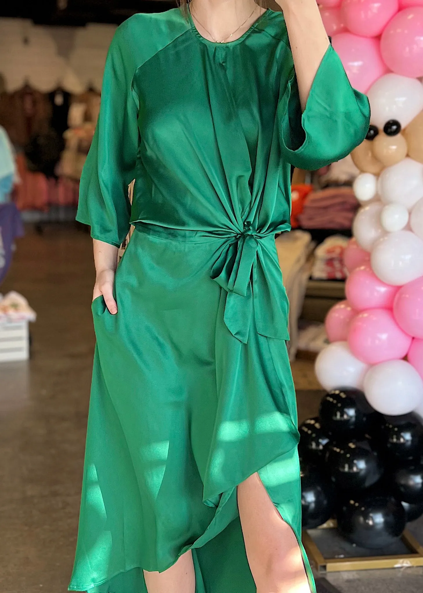 LUCCA Remona Tulip Hem Wrap Dress| Emerald