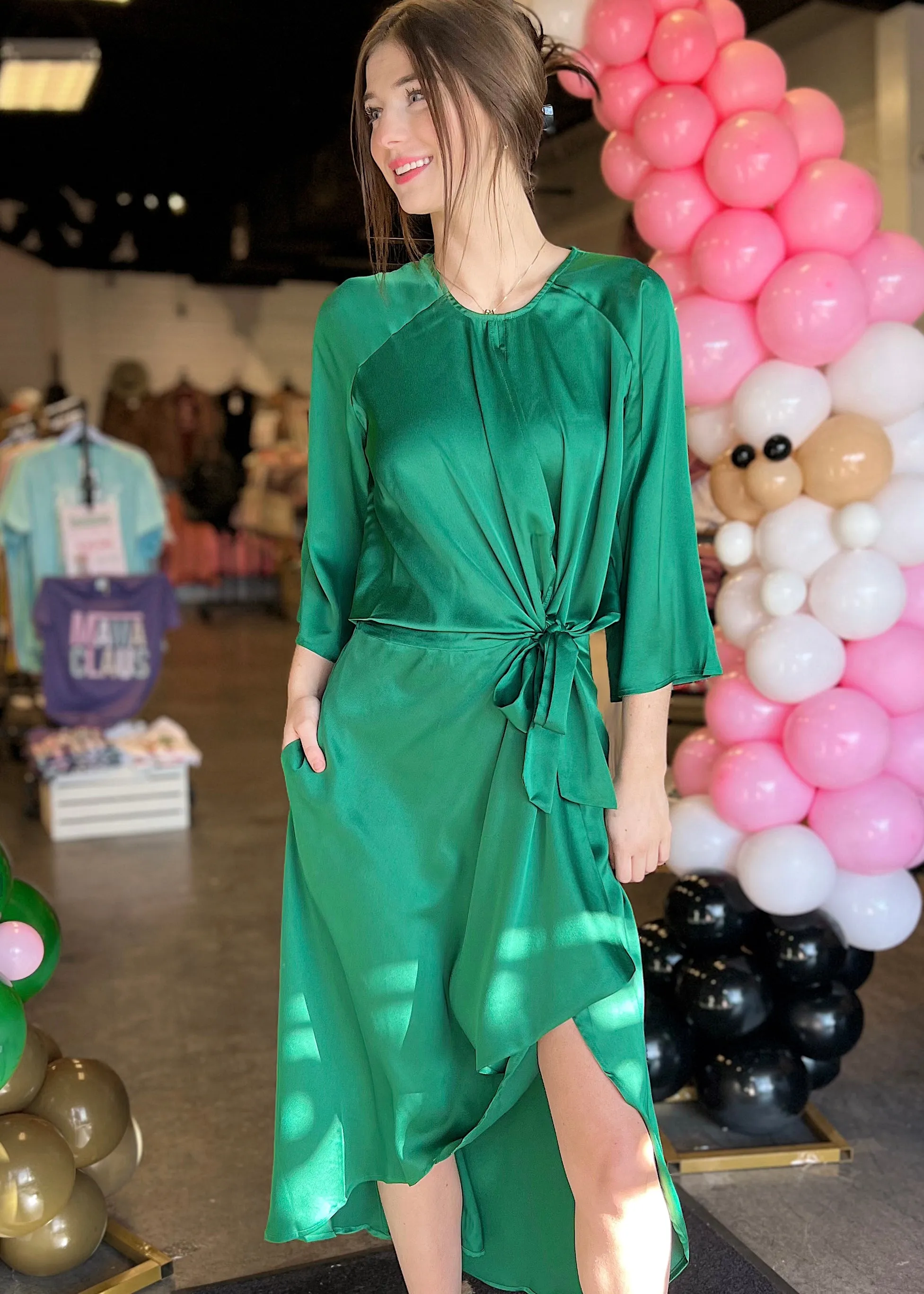 LUCCA Remona Tulip Hem Wrap Dress| Emerald