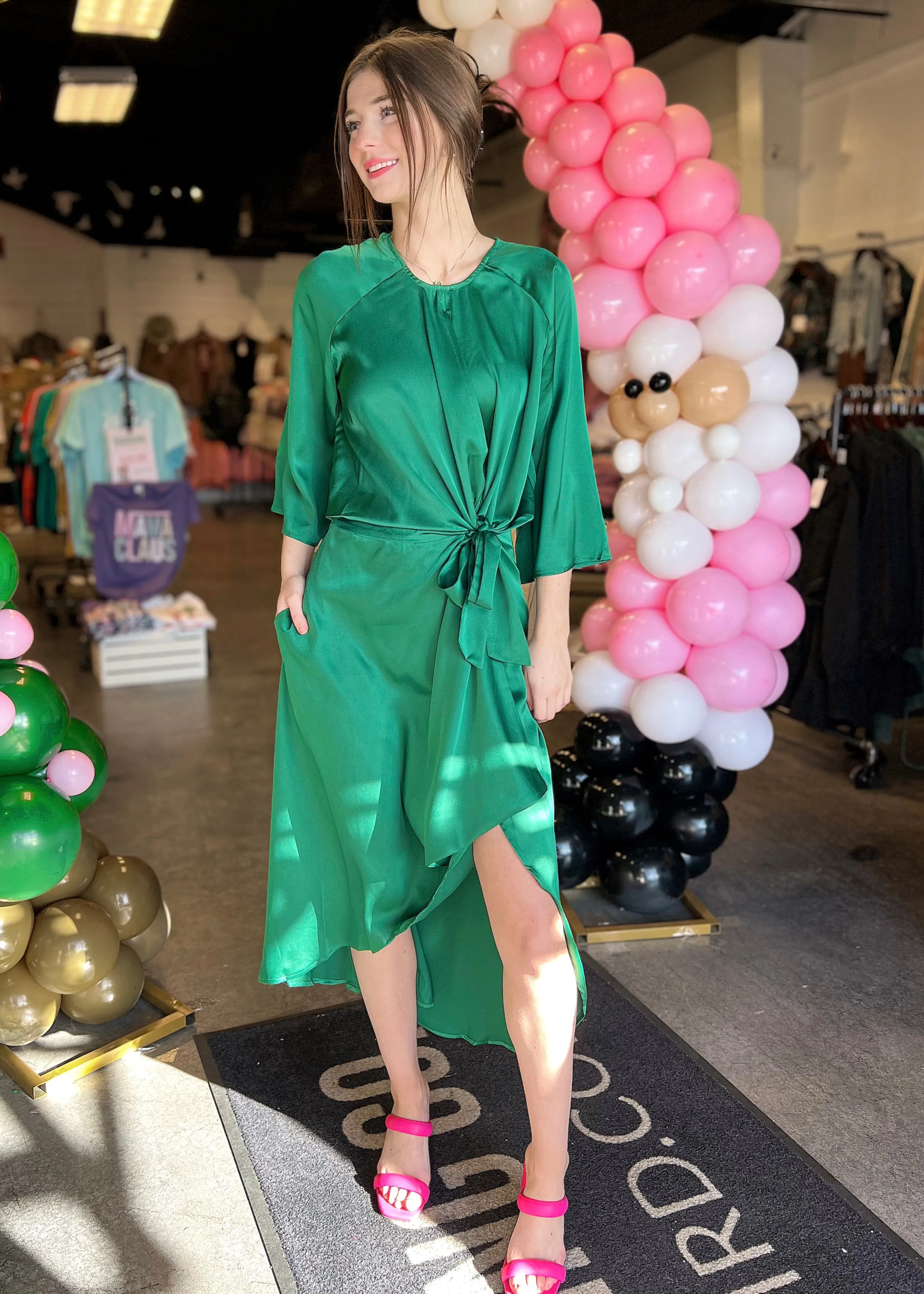 LUCCA Remona Tulip Hem Wrap Dress| Emerald