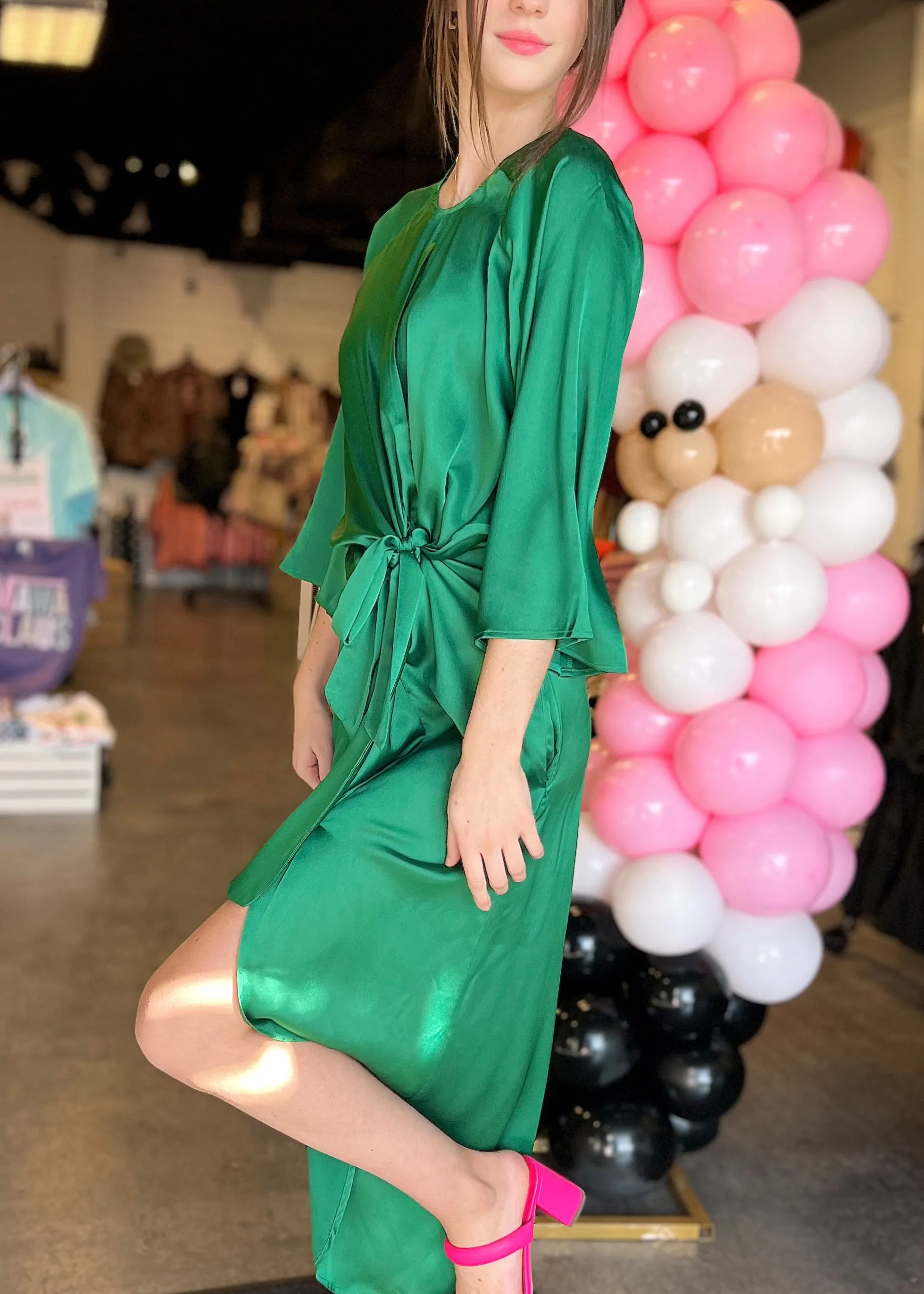 LUCCA Remona Tulip Hem Wrap Dress| Emerald