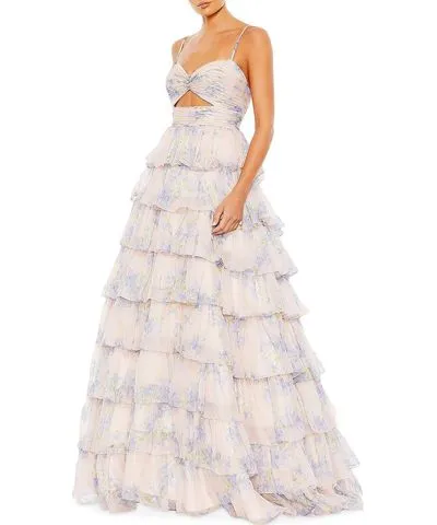 Mac Duggal Womens Chiffon Floral Evening Dress