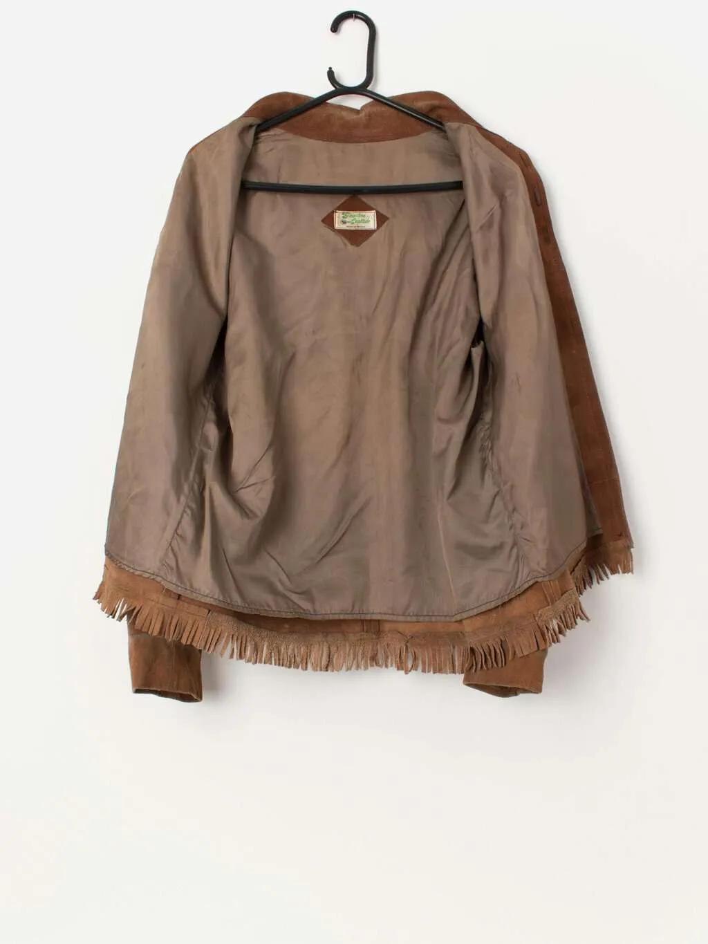 Men’s 70s vintage suede fringed jacket in brown, made in Mexico – Medium