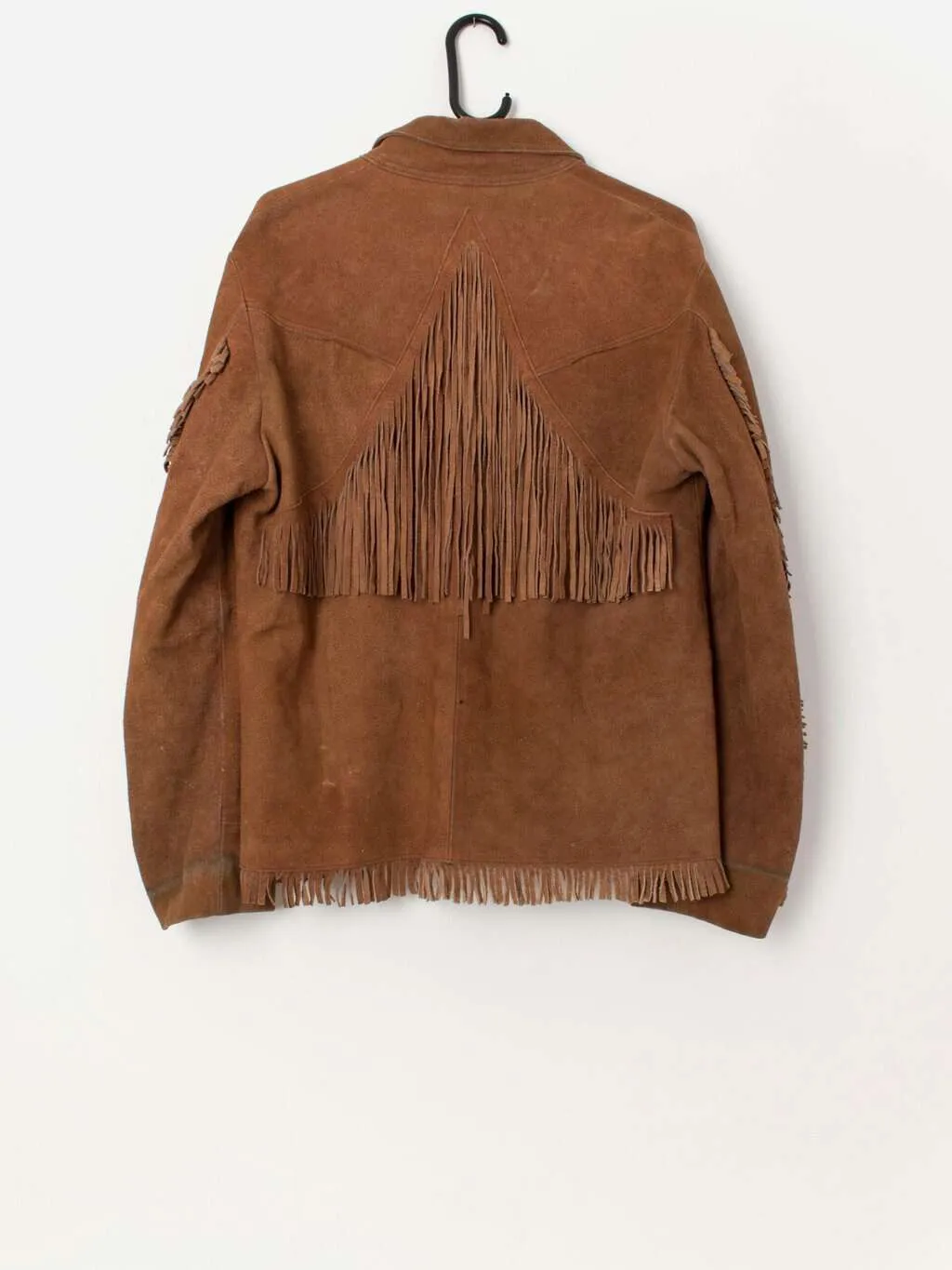 Men’s 70s vintage suede fringed jacket in brown, made in Mexico – Medium