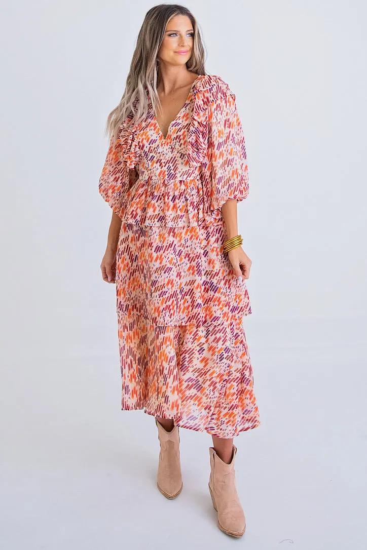 Multi Abstract Midi Dress