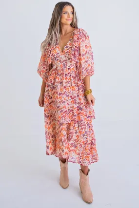 Multi Abstract Midi Dress