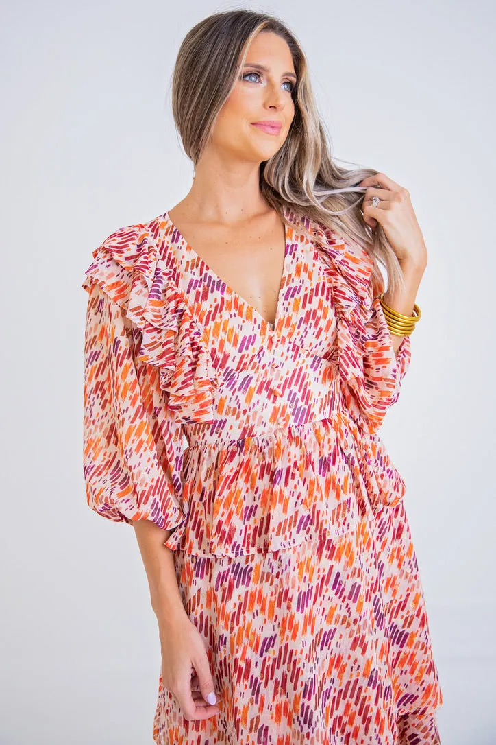 Multi Abstract Midi Dress