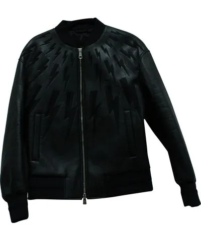 NEIL BARRETT Thunderbold Bomber Jacket in Black Polyurethane