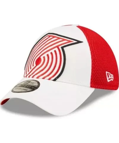 New Era Men's NBA White/Red Portland Trail Blazers Large Logo 39THIRTY Flex Hat