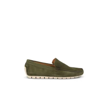 Olive green suede loafers