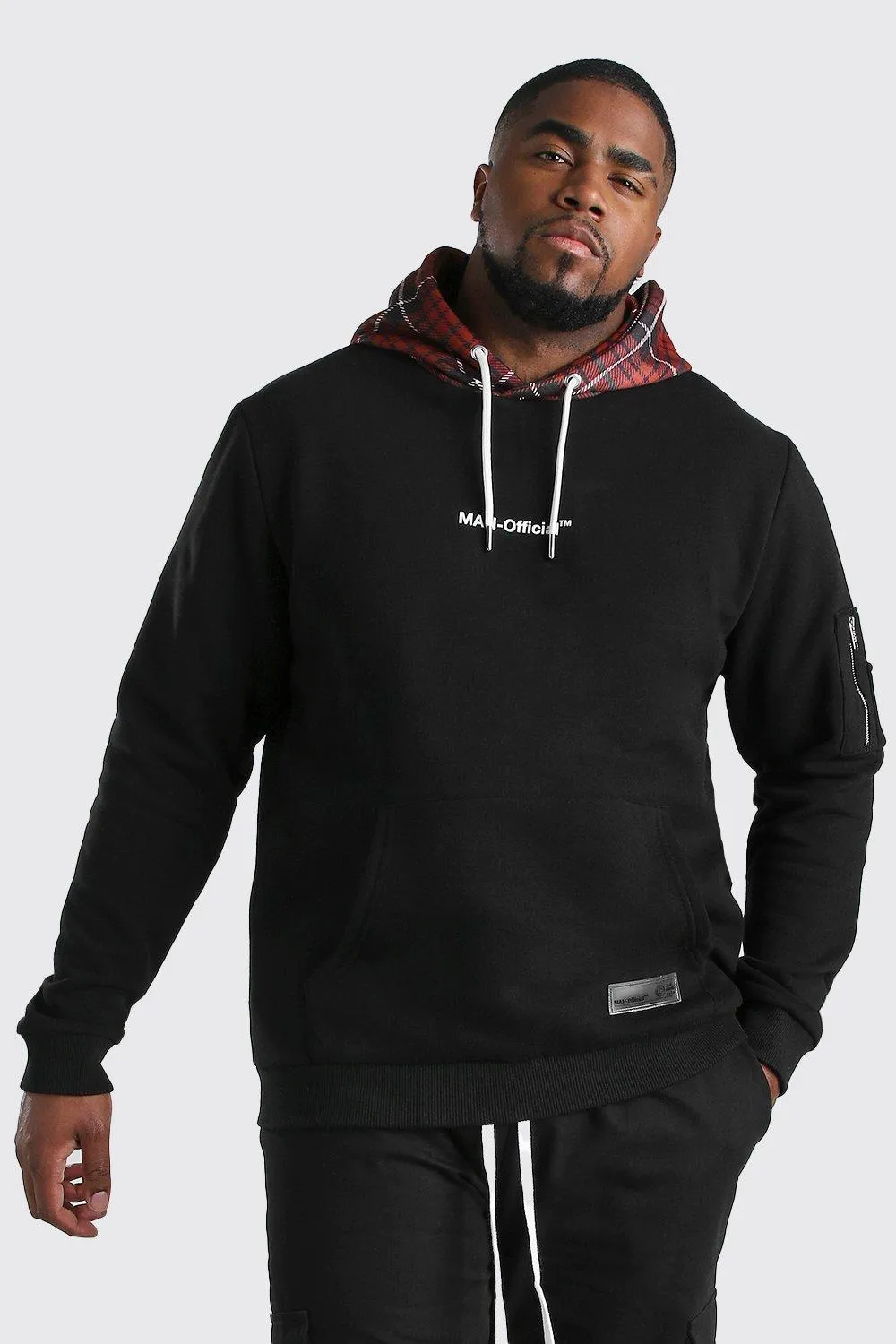 Plus Size Boxed Hoodie With Contrast Hood | boohooMAN UK