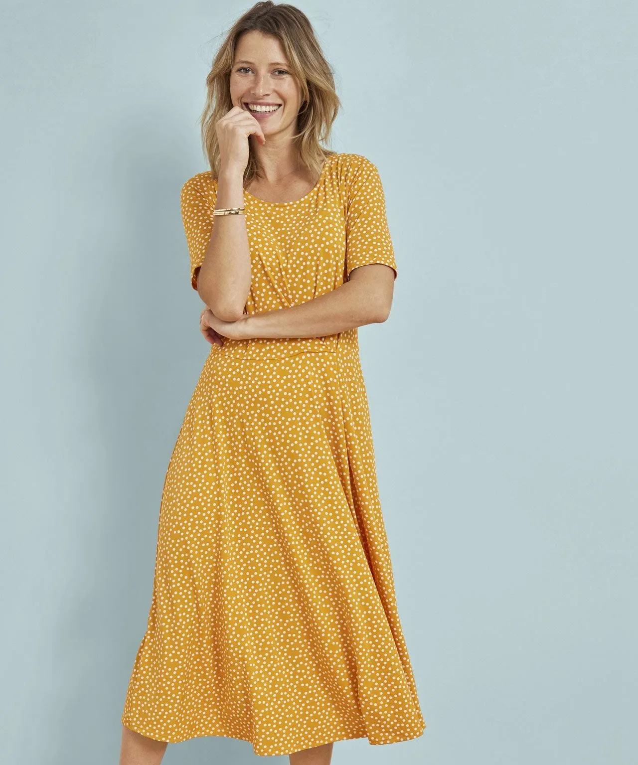 Polka-dot Print Flared Dress