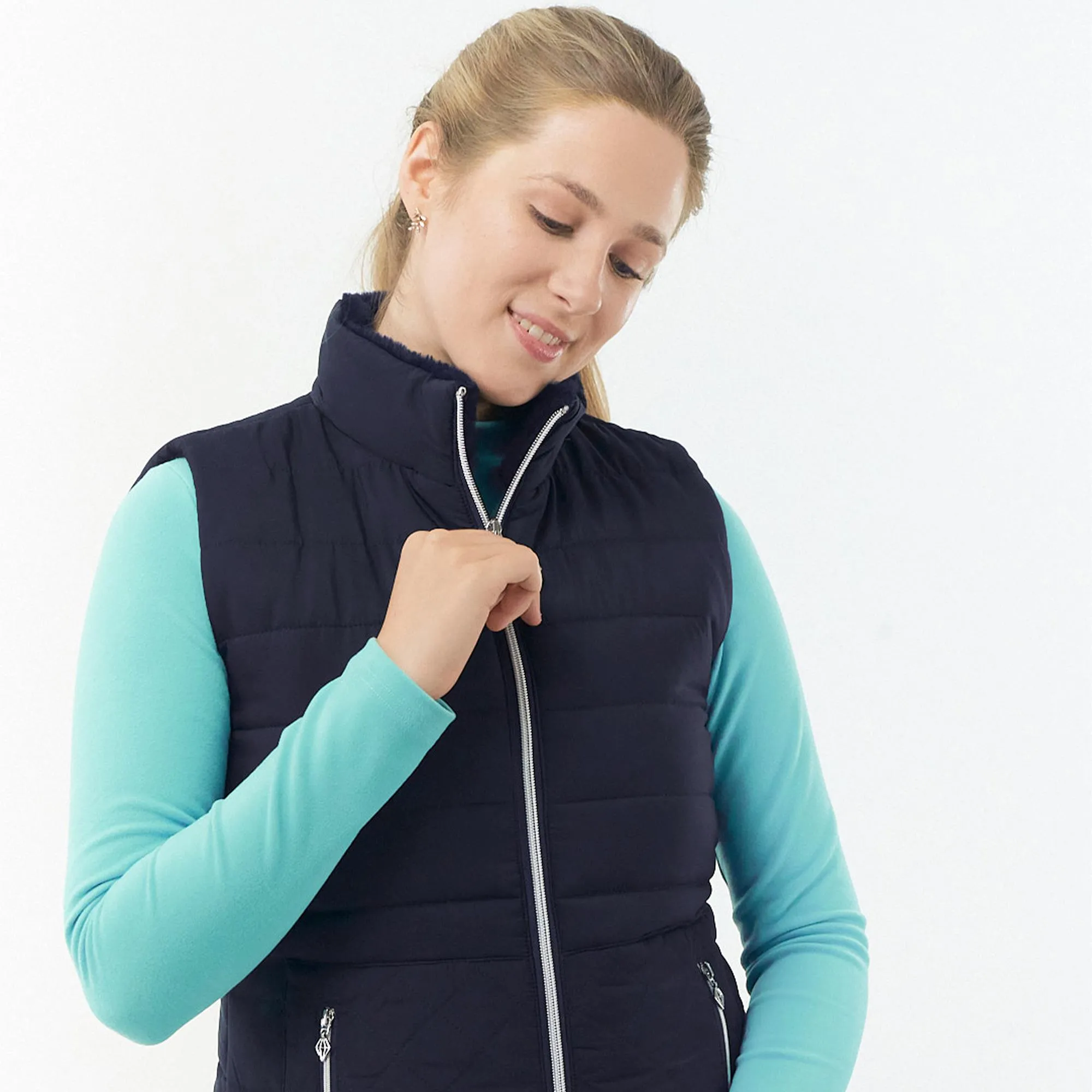 Pure Golf Equinox Faux Fur Ladies Golf Gilet Navy