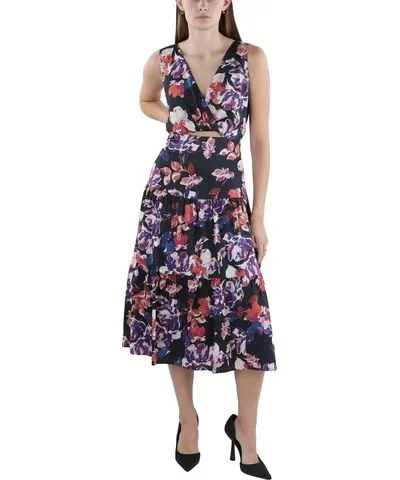 Ralph Lauren Womens Twist-Front Floral Fit & Flare Dress