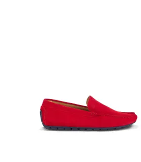 Red suede loafers