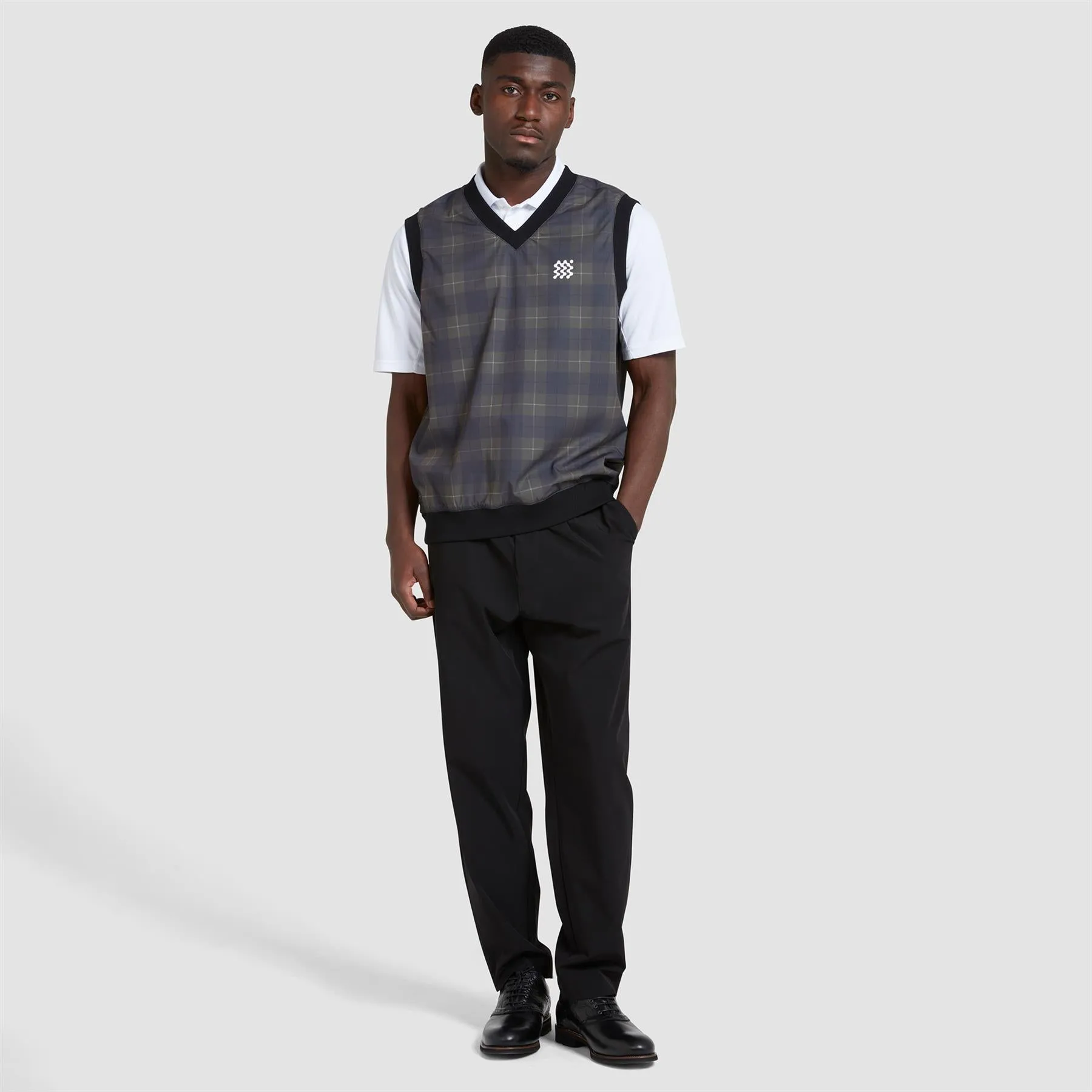 Reversible Legacy V-Neck Gilet Black Check - SS24