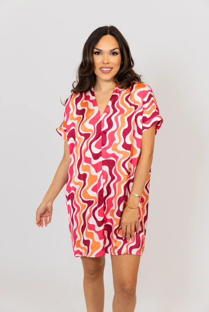 Satin Swirl Signature Vneck Dress