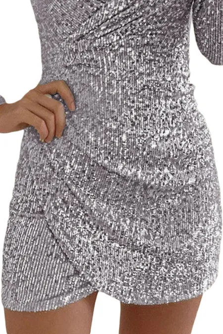 Sequin Surplice Wrap Bodycon Dress