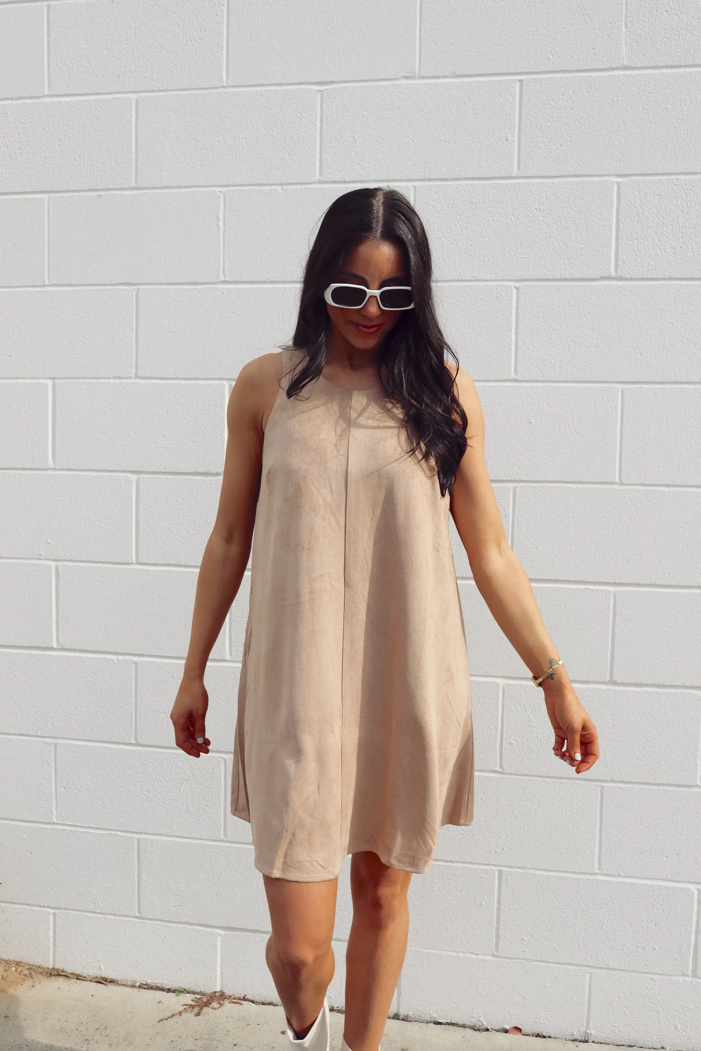 SIZE LARGE Latte A Day Suede Dress