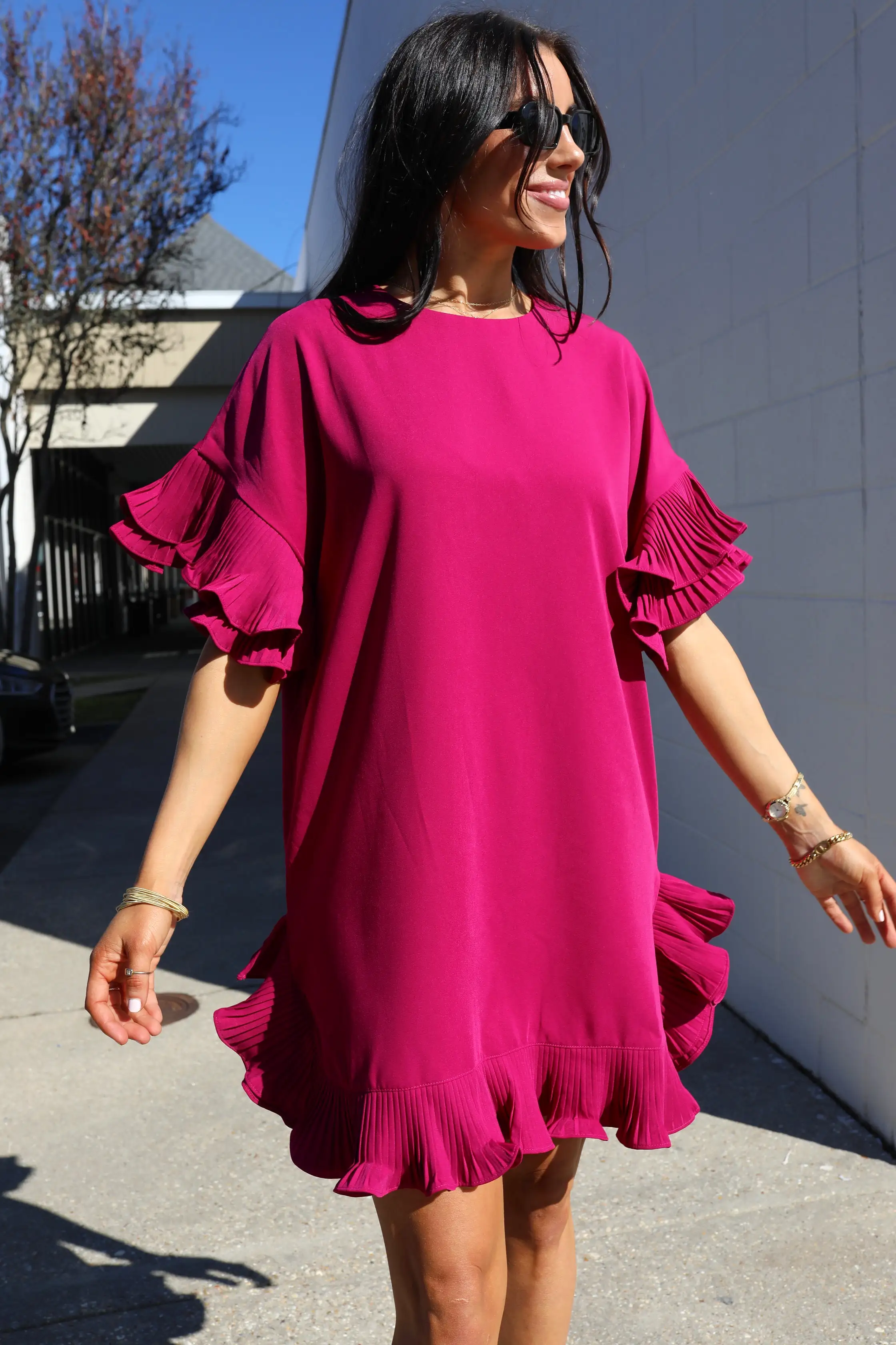 SIZE SMALL On The Boulevard Ruffle Dress