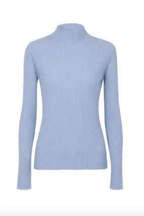 Slim Ribbed Turtleneck - Cielo