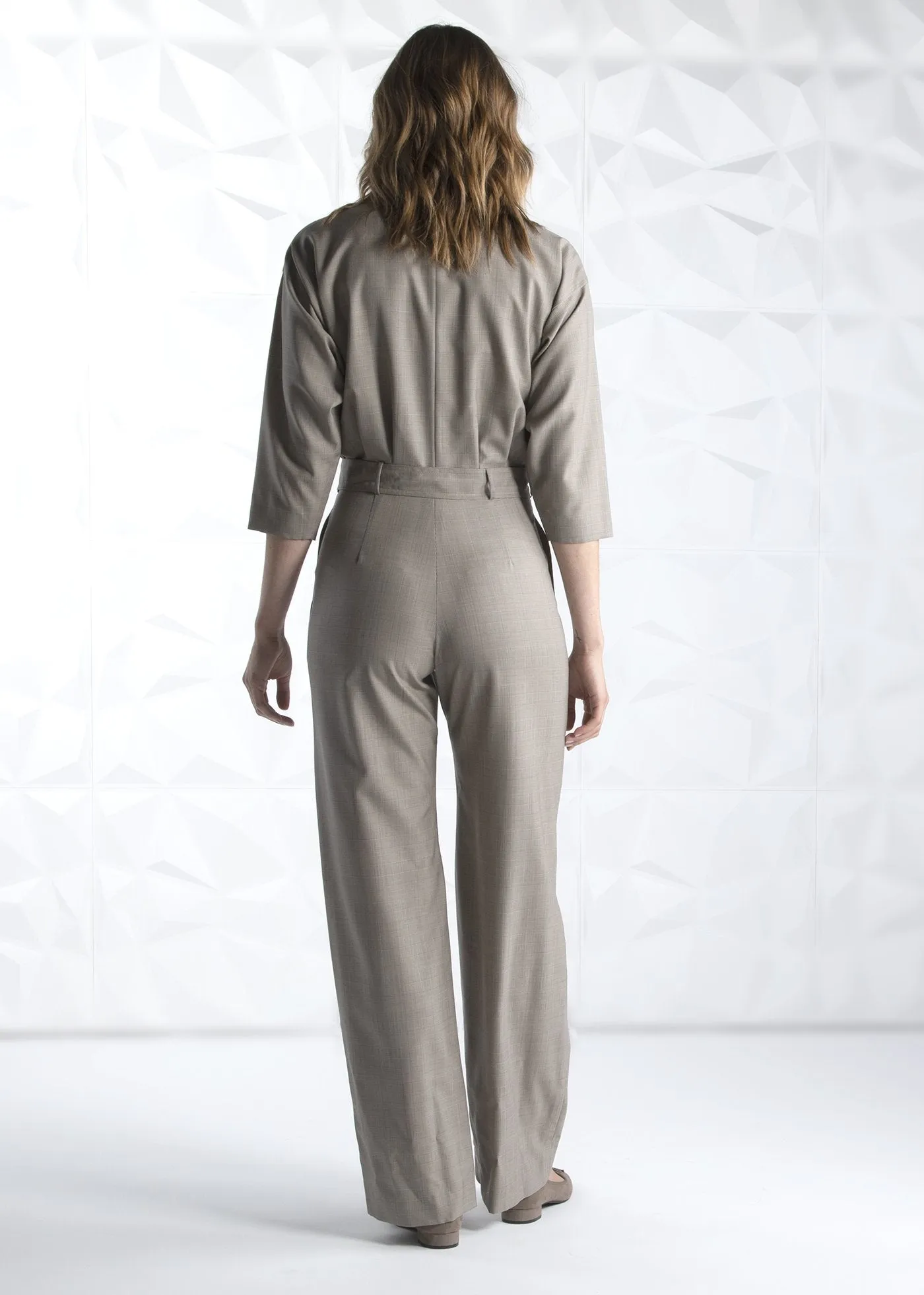 Taupe Cool Wool Plaid Jumpsuit