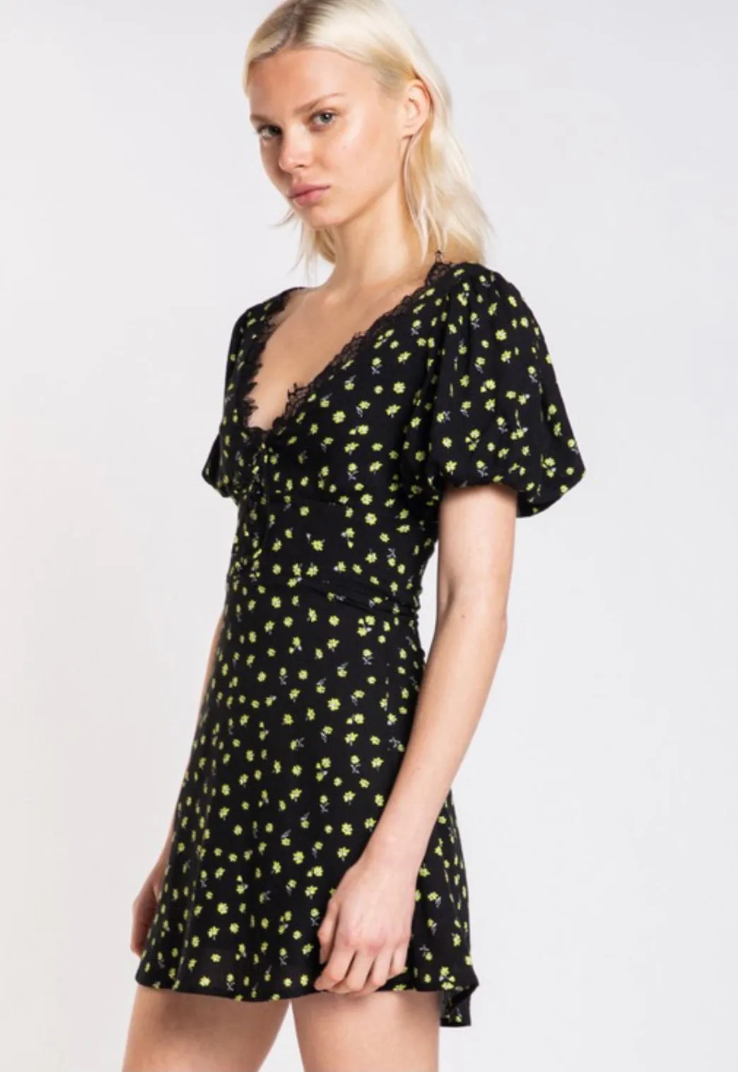 'Theresa' Lime Print Mini Sun Dress